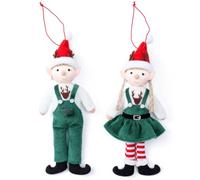 Elfo di Natale 2 pezzi, peluche natalizio maschio e femmina da appendere con facce allegre, giocattoli di peluche in abiti festivi per decorazioni per l'albero di Natale, 8x3, 5 pollici