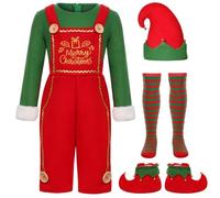 Elfo di Natale Bambina Set Costume da Elfo Travestimento Festivo Natalizio Bambini Ragazza Vestito Folletto Elfa Natale Femmina Adorabili Elfi Vestono Abiti per Riunioni di Eventi Carnevale e Cosplay