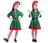 Elfo di Natale Costume da Bambini,Elfo Costume Natalizio per bambini Ragazzo Ragazza,Set Costume da Elfo Natalizio Verde,Costume Gioco di Natale Capodanno Carnevale di Cosplay Mascherata Halloween