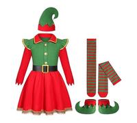 Elfo di Natale Costume da Bambini Vestito da Elfo Natalizi Capodanno Set Completo Cappello Calze Scarpe Cintura Costume Bimbo per Natale Piccolo Aiutante di Babbo Kit Vestiti Natalizia Bambino Verde
