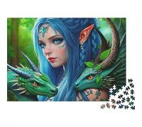 Elfo Fantastico con Due Draghi Verdi Puzzle 1000 Pezzi Gioco di Puzzle 1000 Pezzi Carta Adulti Relax Famiglia Decorazione Regalo 70x50cm/1000pcs