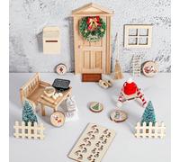 Elfo Natale Set, Porta Elfo Natale Accessori, Decorazione Porta Elfo per La Casa Segreta di Babbo Natale per Bambini, Ghirlanda per Alberi di Natale, Tappeto, Mobili da Giardino in Miniatura (45 PC)