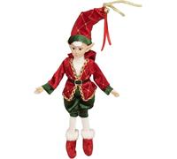 Elfo natalizio decorazione resina stile classico giubba rossa h.35,5 cm ornament