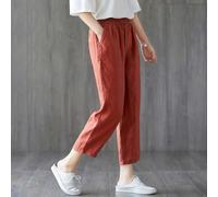 ElFor astic WFor - Pantaloni da donna in cotone e lino, con design a nona lunghezza, offrono comfort per una vestibilità ampia per tutti per uso quotidiano (3XL arancione)