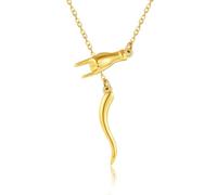 ELFRONT Collana in oro 14 carati con corno italiano in oro giallo massiccio 14 carati Cornicello e Mano Cornuto Collana con ciondolo in corno italiano Buona fortuna protezione amuleto gioielli per