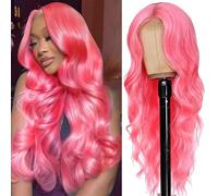 ELFSECRET - Parrucche frontali in pizzo rosa Materiale dei capelli umani: La nostra parrucca di capelli umani rosa utilizza capelli umani vergini brasiliani 100% non trasformati con capelli del