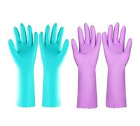 Elgood 2 Paia di Guanti Cucina Riutilizzabili, Guanti per la Pulizia Foderati in Cotone Senza Lattice, Guanti in Gomma per Cucina, Lavastoviglie, Pulizia (Viola + Blu Taglia M)