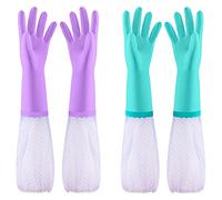 Elgood 2 Paia di Guanti Cucina Riutilizzabili, Guanti per la Pulizia Foderati in Cotone Senza Lattice, Guanti in Gomma per Cucina, Lavastoviglie, Pulizia (Viol Blu, Lungo Taglia L)