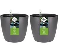 Elho All-in-1 Brussel Round 18 + Swi 17 - Vaso per Piante da Interno - 100% plastica riciclata - Ø 18 cm - Nero/Anthracite (Confezione da 2)
