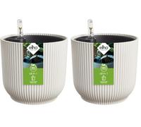 Elho All-in-1 Vibes Round 18 + Swi 17 - Vaso per Piante da Interno - 100% plastica riciclata - Ø 18 cm - Bianco/Linen White (Confezione da 2)