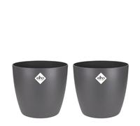 Elho Brussels Round - Vaso per Interno - 100% plastica riciclata - 2 Pezzi - Ø 25 cm - Nero/Anthracite