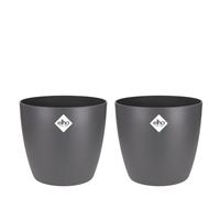 Elho Brussels Round - Vaso per Interno - 100% plastica riciclata - 2 Pezzi - Ø 25 cm - Nero/Anthracite