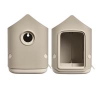 Elho Cosy Bird House and Feeder - Casetta per uccelli e mangiatoia per uccelli da giardino, 100% plastica riciclata, 17,6 x 18 x 23 cm, beige/beige fungo