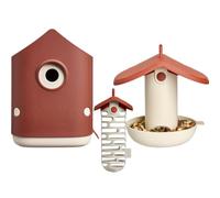 elho cosy bird set con casetta per uccelli, mangiatoia e supporto per - Tuscan Red