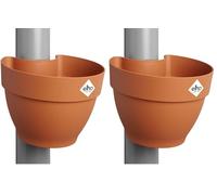 Elho Vibia Campana Drainpipe Clicker 40 - Vaso per Esterno - Ø 21.6 x H 16.3 cm - Marrone/Terra (Confezione da 2)