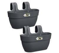 Elho Vibia Campana Easy Hanger M - Fioriera per Balcone esterno - 100% plastica riciclata - Set di 2 - L36 x W24.1 x H26.5 cm - Nero/Anthracite