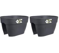 Elho Vibia Campana Flower Bridge 40 - Fioriera per Balcone E Esterno - Ø 39 x H 22 cm - Nero/Anthracite (Confezione da 2)