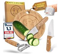 Eli® Coltello per bambini - set di coltelli da cucina per bambini sicuro e di alta qualità a 5 pezzi - inclusi protezione per le dita - pelapatate - tagliere - acciaio inossidabile