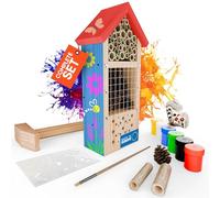 Eli® Kit per insetti per bambini in legno di pino da dipingere, con 6 colori, pennello, martello, unghie, stencil e modelli, fai da te, apiario e hotel delle api selvatiche, per giardino e balcone