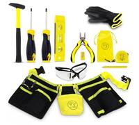 Eli Set di cinture per attrezzi per bambini a partire dai 6 anni in su, con martello e occhiali protettivi, guanti multiuso, attrezzi per costruttori, lavoratori edili