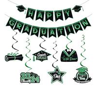 Elicola Festone con bandierine per laurea con cappello da laurea con 6 ghirlande da appendere per laurea You Did It per decorazioni per feste di classe 2024 (verde)