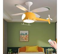 Elicottero ventilatore da soffitto con luce LED moderna, plafoniera ventilatore dimmerabile con telecomando, lampadario per camera dei bambini, camera da letto e soggiorno, colore giallo