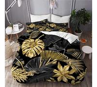 ELIENONO Set Biancheria da Letto,Vector Seamless Oro Nero Tropicale,Set Copripiumino in Microfibra,Matrimoniale,1 Copripiumino140 x 200cm + 2 federe 50 x 80 cm