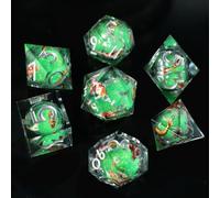 Elifel Koi Fish Ocean - Set di 7 dadi poliedrici in resina per giochi di ruolo da tavolo come Dungeons and Dragons, fatti a mano, colore blu acqua, 16 mm/19 mm, D20, D12, D10, D8, D6, D4