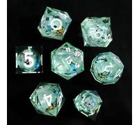 Elifel Set di 7 dadi poliedrici in resina blu a forma di farfalla, per giochi di ruolo D&D D20-D4, nucleo liquido, fatti a mano, a tema farfalla