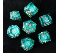 Elifel Set di 7 dadi poliedrici in resina per giochi di ruolo a tema lamina d'oro, per Dungeons and Dragons, fatti a mano D20 D12 D10 D8 D6 D4
