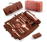 Eligara Kit Bartender Professionale di 17 Pezzi, Set Cocktail Shaker, Set Professionale da Bar Portatile per Cocktail, Borsa Kit Bar in Canvas Cerato con Tracolla per Barman, Feste