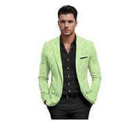 Elina fashion Giacca da uomo in jacquard con colletto ampio slim fit, elegante, per feste di nozze e balli, Pixie Verde, M