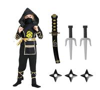ELINA Set Costume da Ninja,Costume da Ninja per Bambini con nastri e Ninja in Plastica Spada Freccette baionetta per Festa Halloween Carnevale Cosplay