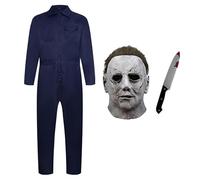 ELINA Spaventoso Michele Myers Cosplay Costume Halloween Carnival Scream Costume Cosplay con Plastica Sanguinante Coltello Giocattolo e Lattice Maschera