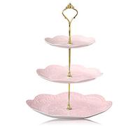 Elinala Alzata per Dolci, Supporto per Cupcake, Espositore per Feste in Plastica Multifunzionale Rimovibile a 3 Livelli per Dessert, Cupcakes, Frutta, Pane, Ecc (Rosa)
