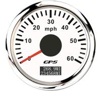 ELING Tachimetro GPS da 52 mm 0-60 miglia all'ora contachilometri con retroilluminazione a 7 colori 12 V 24 V per trattori barche navi (bianco+acciaio inox, 0-60 MPH)