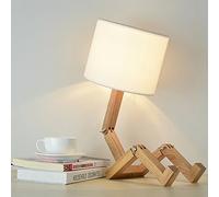 Elinkume Creativa lampada da scrivania robot, mensola regolabile lampada da comodino in legno con paralumi in tessuto E27 vite per bambini camera da letto ufficio soggiorno illuminazione decorativa