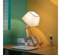 Elinkume Cute Robot Lampada da Scrivania, Lampade da Comodino Dimmerabili, Quadrato Paralume Luce Notturna, Legno Massello Funky Lampada per Bambini, per Camera da Letto, Studio, Ufficio, Soggiorno