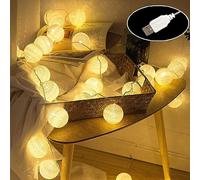 Elinkume Ghirlanda Luminosa Cotone LED,4M 20 Sfere Catena Luci Stringa con USB,Luci Natale Luce Notturna Interno,Lucine LEDS Decorative per Feste,Giardino,Natale,Matrimoni,Stanza,Tenda (Bianco Caldo)