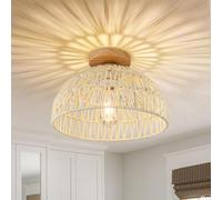 Elinkume Lampada da soffitto in rattan, E27, con paralume in rattan naturale, decorazione per la casa, stile rustico, vintage, per camera da letto, corridoi, ristoranti, beige (senza lampadine)