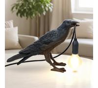 ELINKUME Lampada da tavolo a LED con corvi neri e carina lampada per uccelli, lampada da comodino con cavo, lampada da scrivania creativa in resina, decorazione per la casa, supporto per attacco E14