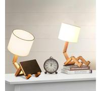 Elinkume Lampada da Tavolo Robot Creativo 2pcs Set, Lampada da Comodino in Legno Regolabile con Paralume in Tessuto E27 Vite, Adatto per Bambini Camera da Letto Ufficio Soggiorno Illuminazione