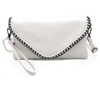 ELIOX - Pochette Donna Elegante con Catena e Tracolla in Morbida Pelle Sintetica - Borsa Clutch Piccola da Sera Borsetta Ragazza Borse Eleganti Cerimonia Matrimonio (Bianco)