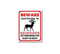 ELIPOS Targa in latta con scritta in lingua inglese "Reindeer Warns That The Property is Guarded by a Renne", divertente cartello di avvertimento per esterni, in metallo, vintage, decorazione da