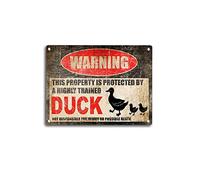 ELIPOS Targa in latta con scritta in lingua inglese "Warning This property is protected by highly trained ducks", divertente cartello di avvertimento per esterni, vintage, vintage, in metallo, per