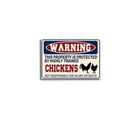 ELIPOS Targa in latta con scritta in lingua inglese "Warning This Property is Protected by Highly Trained Chickens" (lingua italiana non garantita), divertente cartello di avvertimento per esterni