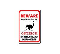 ELIPOS Targa in latta con scritta in lingua inglese "Warns That The Property is Guarded by a Ostrich", divertente cartello di avvertimento per esterni, cancello di casa, giardino, bar, ristorante