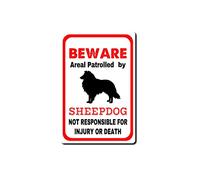 ELIPOS Targa in latta con scritta "Sheepdog warns that the property is guarded by a sheepdog", divertente cartello di avvertimento per esterni, cancello, casa, giardino, bar, ristorante, caffetteria