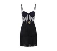 Elisabetta Franchi abito corto bustier con frange nero 40