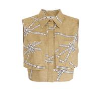 Elisabetta Franchi - Camicia in Cotone con Stampa Raffia e Nastro - - Blouses & Shirts - Donna - Beige - S